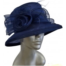 Mujer&apos;s Kentucky Derby Church Wedding Solid Iridescent Organza Summer Hat Navy  eb-97764968